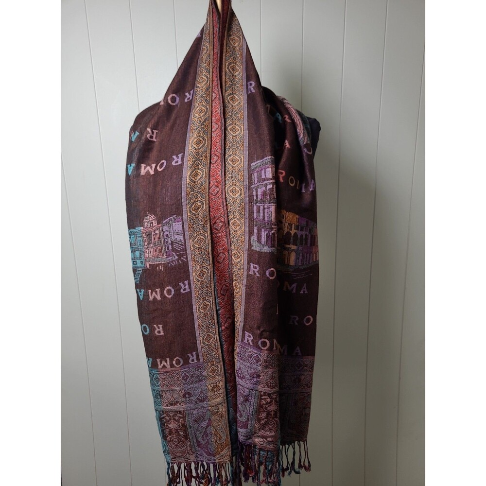 Roma Roma Fringed Scarf Colorful Boho Knit Preppy